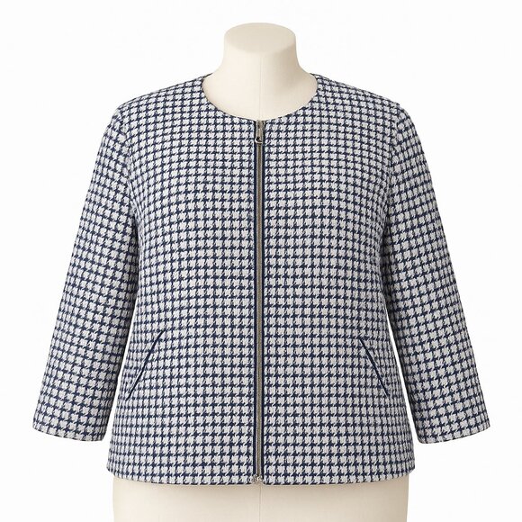Talbots Women's Navy & White Patterned Blazer Size 20W 100% Cotton Classic - Picture 1 of 8